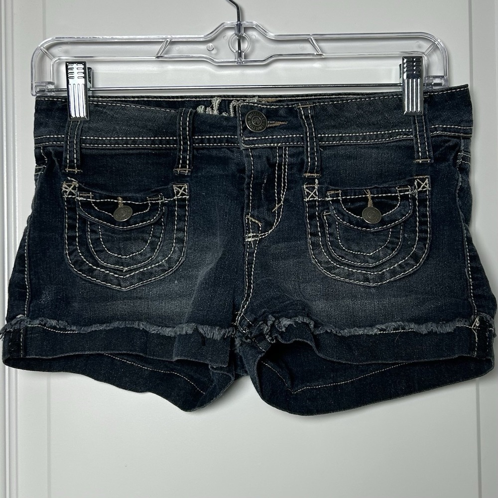 Wallflower Vintage Y2K Dark Wash Embellished Pockets Low Rise Micro Denim Shorts